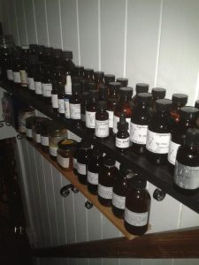 shelves full of tincture bottles
